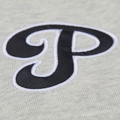 Women's Mitchell & Ness Heather Gray Philadelphia Phillies Cooperstown Collection V-Neck Cropped Toggle Sweatshirt