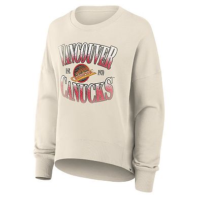 Women's Fanatics Cream Vancouver Canucks Oversized Vintage Slice Pullover Sweatshirt