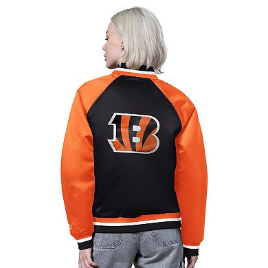 Women's Starter Black/Orange Cincinnati Bengals Satin Full-Snap Vintage Varsity Jacket
