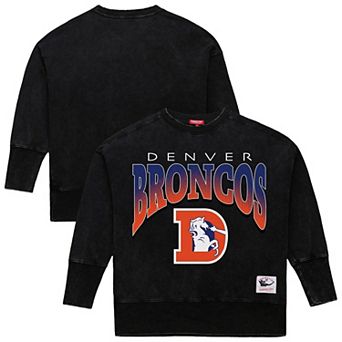 Women's Mitchell & Ness Black Denver Broncos Delineate Mineral Wash Crewneck Sweatshirt
