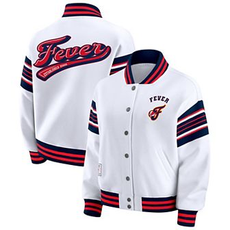 Women's WEAR by Erin Andrews White/Navy Indiana Fever Plus Size Full-Snap Fleece Sweatshirt Jacket