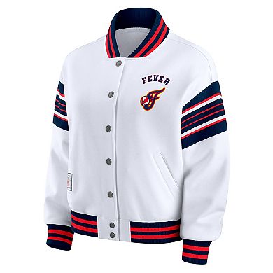 Women's WEAR by Erin Andrews White/Navy Indiana Fever Plus Size Full-Snap Fleece Sweatshirt Jacket