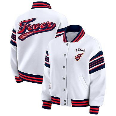 Women's WEAR by Erin Andrews White/Navy Indiana Fever Plus Size Full-Snap Fleece Sweatshirt Jacket