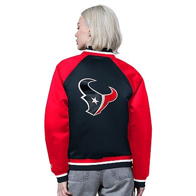 Women's Starter Navy/Red Houston Texans Satin Full-Snap Vintage Varsity Jacket