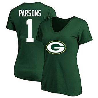 Women's Micah Parsons Green Green Bay Packers Plus Size Fair Catch Name & Number V-Neck T-Shirt