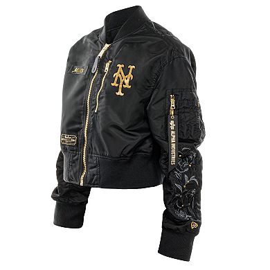 Women's New Era x Alpha Industries Black New York Mets Cropped Full-Zip Jacket