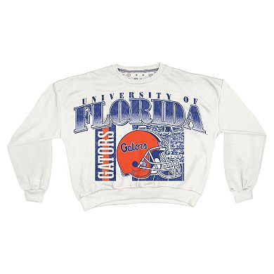 Women's Pressbox White Florida Gators Oversized Janice Retro Waist-Length Sweatshirt