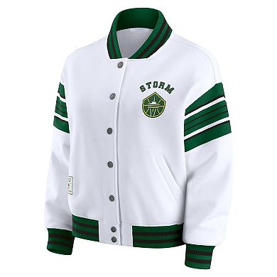 Women's WEAR by Erin Andrews White/Green Seattle Storm Full-Snap Fleece Sweatshirt Jacket