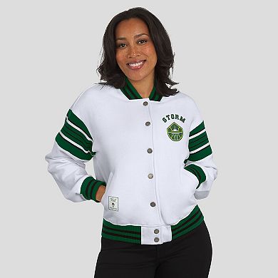 Women's WEAR by Erin Andrews White/Green Seattle Storm Full-Snap Fleece Sweatshirt Jacket