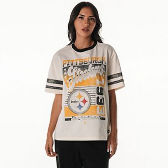 Women's The Wild Collective Cream Pittsburgh Steelers Vintage Drop Shoulder Oversized Boyfriend T-Shirt