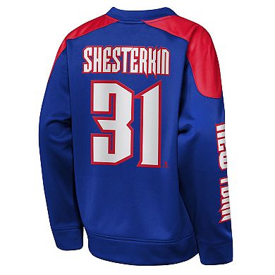 Youth Outerstuff Igor Shesterkin Blue New York Rangers Best Defense Name & Number Crewneck Sweatshirt