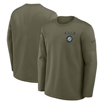 Men's Nike Olive Miami Dolphins 2025 Salute to Service Sideline Coaches Therma-FIT Long Sleeve Shirt