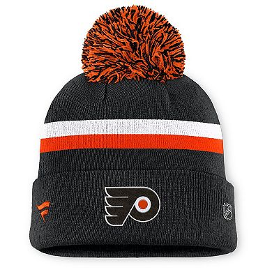 Women's Fanatics Black Philadelphia Flyers Authentic Pro Rink Cuffed Knit Hat with Pom