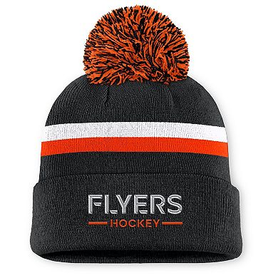 Women's Fanatics Black Philadelphia Flyers Authentic Pro Rink Cuffed Knit Hat with Pom