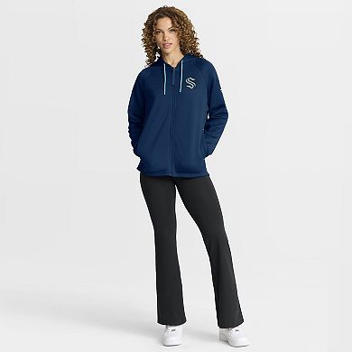 Women's Fanatics Deep Sea Blue Seattle Kraken Authentic Pro Rink Raglan Full-Zip Hoodie