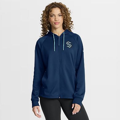 Women's Fanatics Deep Sea Blue Seattle Kraken Authentic Pro Rink Raglan Full-Zip Hoodie