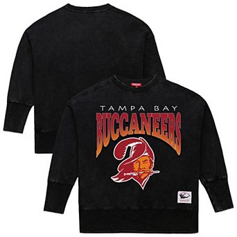 Women's Mitchell & Ness Black Tampa Bay Buccaneers Delineate Mineral Wash Crewneck Sweatshirt