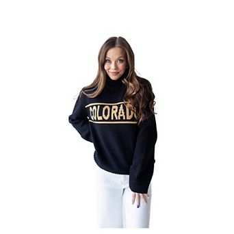 Women's Gameday Social Black Colorado Buffaloes Chenille Turtleneck Sweater