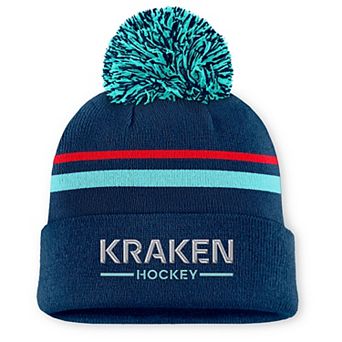 Women's Fanatics Deep Sea Blue Seattle Kraken Authentic Pro Rink Cuffed Knit Hat with Pom
