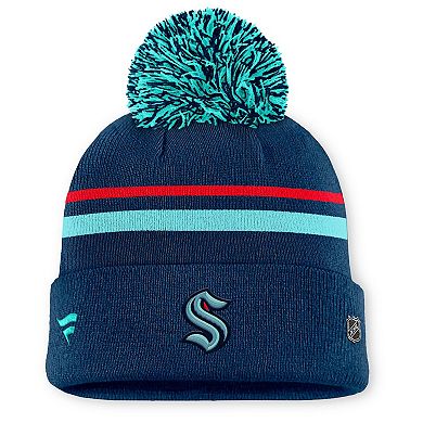 Women's Fanatics Deep Sea Blue Seattle Kraken Authentic Pro Rink Cuffed Knit Hat with Pom
