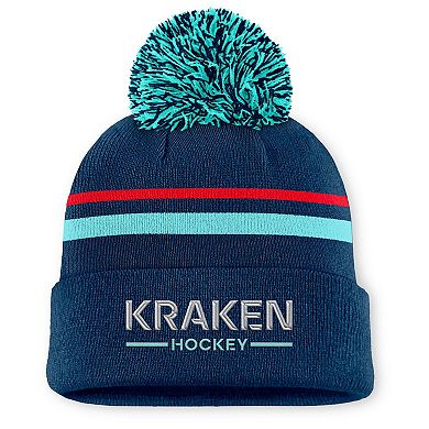 Women's Fanatics Deep Sea Blue Seattle Kraken Authentic Pro Rink Cuffed Knit Hat with Pom