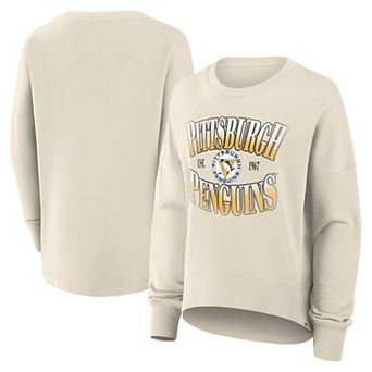 Women's Fanatics Cream Pittsburgh Penguins Oversized Vintage Slice Pullover Sweatshirt