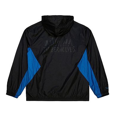 Men's Mitchell & Ness Black Minnesota Timberwolves Playmaker Full-Zip Hooded Windbreaker Jacket
