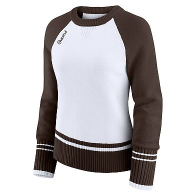 Women's WEAR by Erin Andrews White/Brown Cleveland Browns Colorblock Raglan Sweater