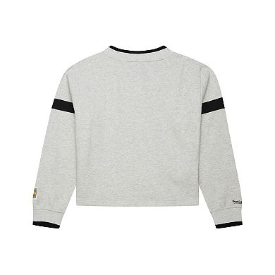 Women's Mitchell & Ness Heather Gray New York Yankees Cooperstown Collection V-Neck Cropped Toggle Sweatshirt