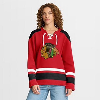 Women's Fanatics Athletic Red Chicago Blackhawks Icing Long Sleeve Lace Up Sweatshirt