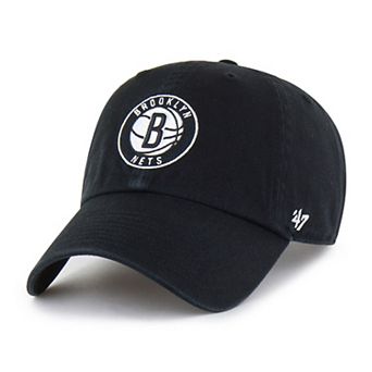 Men's '47 Black Brooklyn Nets Core Logo Clean Up Adjustable Hat