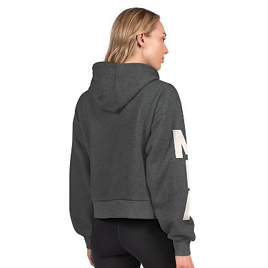 Women's Starter Heather Charcoal Miami Dolphins Star Player Cropped Fleece Pullover Hoodie