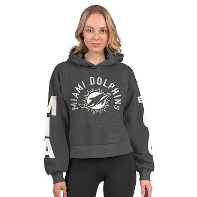 Women's Starter Heather Charcoal Miami Dolphins Star Player Cropped Fleece Pullover Hoodie