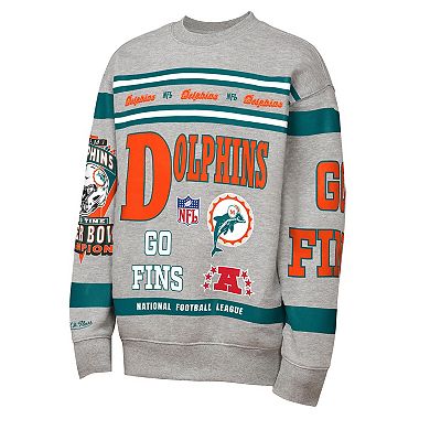 Youth Mitchell & Ness Gray Miami Dolphins Throwback All-Over Print Fleece Sweatshirt