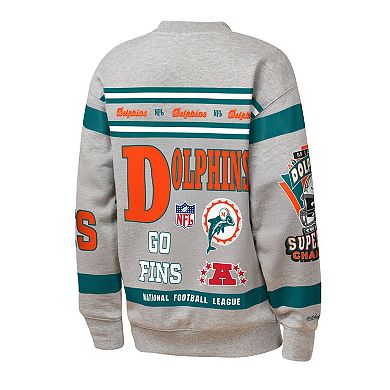 Youth Mitchell & Ness Gray Miami Dolphins Throwback All-Over Print Fleece Sweatshirt