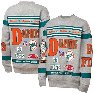 Youth Mitchell & Ness Gray Miami Dolphins Throwback All-Over Print Fleece Sweatshirt