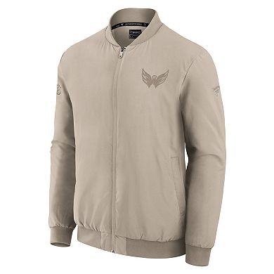 Men's Fanatics Tan Washington Capitals Authentic Pro Road Lightweight Full-Zip Bomber Jacket