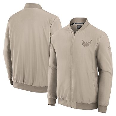 Men's Fanatics Tan Washington Capitals Authentic Pro Road Lightweight Full-Zip Bomber Jacket