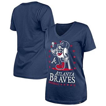 Women's New Era Navy Atlanta Braves Little Miss 2 V-Neck T-Shirt