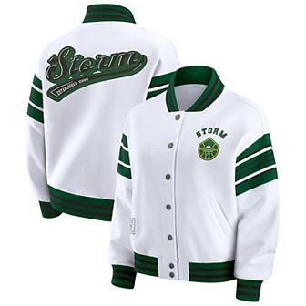Women's WEAR by Erin Andrews White/Green Seattle Storm Plus Size Full-Snap Fleece Sweatshirt Jacket