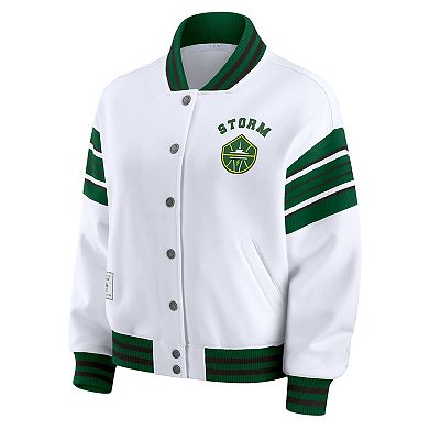 Women's WEAR by Erin Andrews White/Green Seattle Storm Plus Size Full-Snap Fleece Sweatshirt Jacket