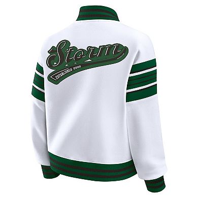 Women's WEAR by Erin Andrews White/Green Seattle Storm Plus Size Full-Snap Fleece Sweatshirt Jacket