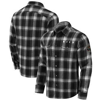 Men's Darius Rucker Collection by Fanatics Black Minnesota Wild Flannel Plaid Full-Snap Shirt