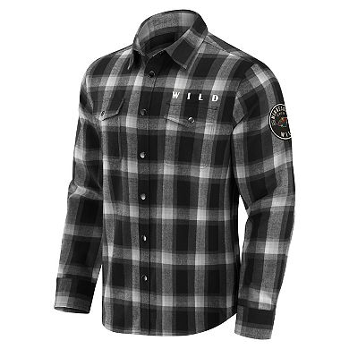 Men's Darius Rucker Collection by Fanatics Black Minnesota Wild Flannel Plaid Full-Snap Shirt