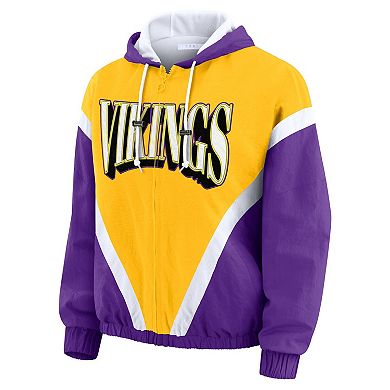 Women's WEAR by Erin Andrews Gold/Purple Minnesota Vikings Plus Size Retro Crinkle Full-Zip Hoodie Windbreaker Jacket