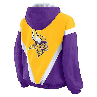 Women's WEAR by Erin Andrews Gold/Purple Minnesota Vikings Plus Size Retro Crinkle Full-Zip Hoodie Windbreaker Jacket
