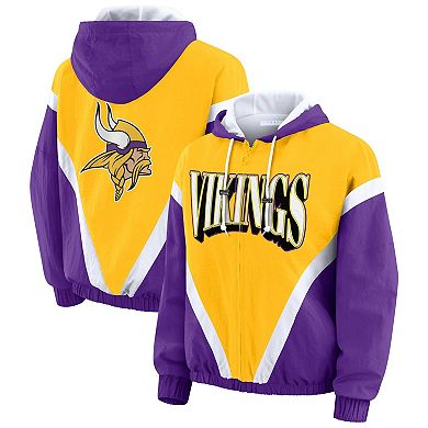 Women's WEAR by Erin Andrews Gold/Purple Minnesota Vikings Plus Size Retro Crinkle Full-Zip Hoodie Windbreaker Jacket