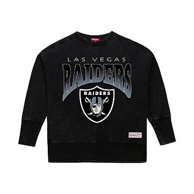 Women's Mitchell & Ness Black Las Vegas Raiders Delineate Mineral Wash Crewneck Sweatshirt