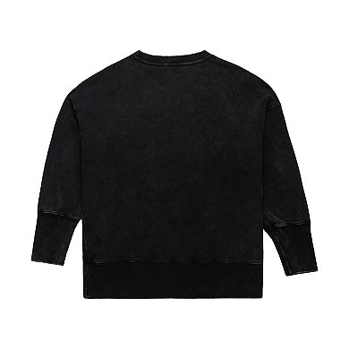 Women's Mitchell & Ness Black Las Vegas Raiders Delineate Mineral Wash Crewneck Sweatshirt