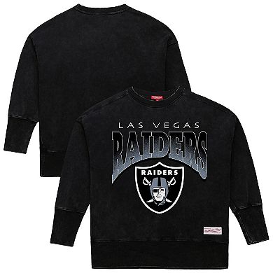 Women's Mitchell & Ness Black Las Vegas Raiders Delineate Mineral Wash Crewneck Sweatshirt